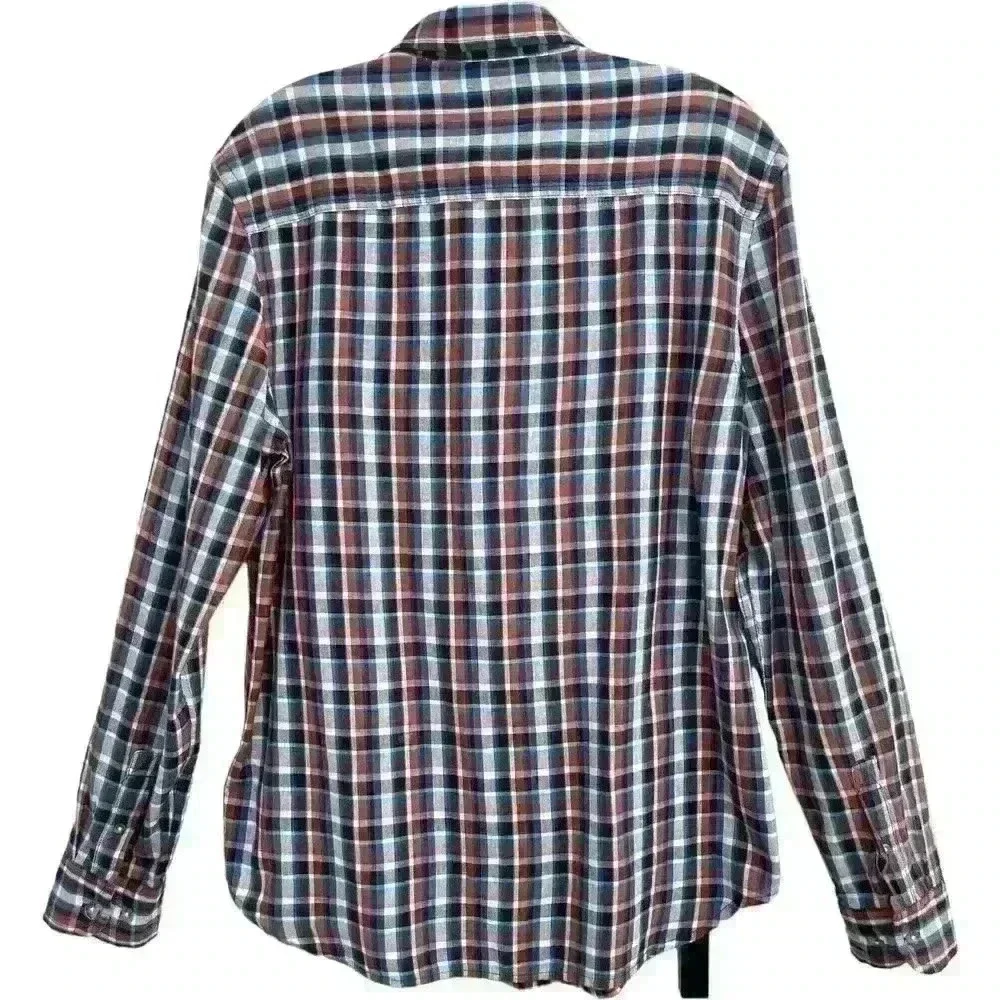 Salt Valley Men's Size LRG Plaid Button Up Shirt Navy Brown Pockets Thin Cotton - Picture 3 of 13